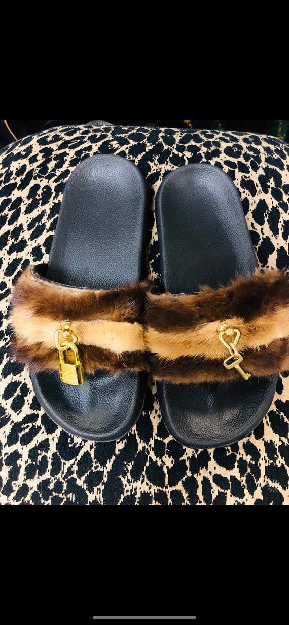 CUSTOM MADE Womens Louis Vuitton 100% authentic Mink slides sz | Etsy