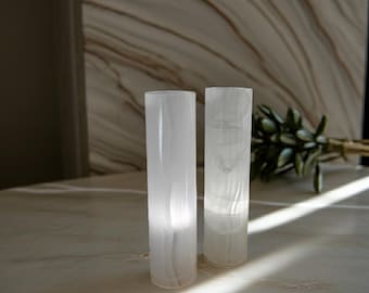 White Cylindrical Onyx Table Lamp, 12"& 16" - Minimalist elegance