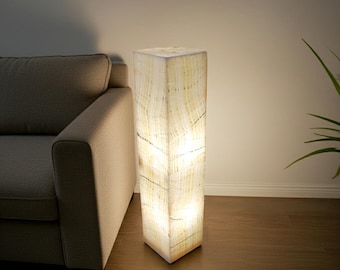 Onyx Floor Lamp: 36" Natural Stone Pedestal in White Onyx