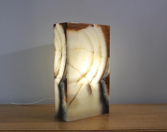 Green Onyx Table Lamp: Natural Stone Desk Lighting, 14"