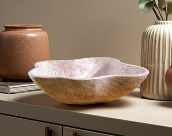 Handcrafted Rose-gold Marble Decorative Bowl – Luxury Centerpiece with Organic Shape