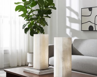 Crystal White Onyx Stone Lamp, 12", 16", 20" - Timeless Elegance