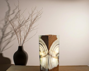 Handcrafted Green Onyx Table Lamp – 6" x 16" | Natural Stone Lighting