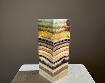 Multilayer Natural Onyx Table Lamp – Earth Tone Stone Light (6" x 6" x 16")