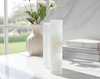Natural Onyx Stone Cylinder Lamp, 12"& 16" - The Elegance of Pure White Onyx