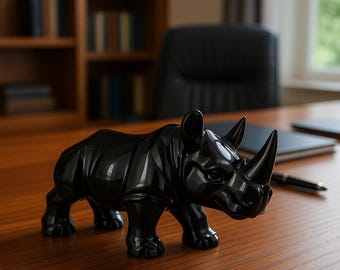 Hand-carved Black Marble Rhino Sculpture - Gift for him