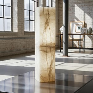 White Onyx Floor Lamp: 36" Natural Stone Pedestal, Modern Decor