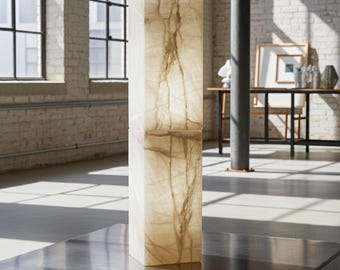 White Onyx Floor Lamp: 36" Natural Stone Pedestal, Modern Decor