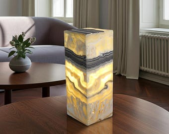 Abstract Natural Onyx Desk Lamp, 16" - Stunning Stone Texture