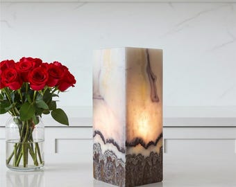Rose Gold Onyx Desk Lamp: Natural Stone Layers, Artisan Crafted