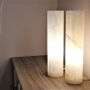 White cylindrical Onyx table lamp - 16", 14" & 12" - Minimalist elegance