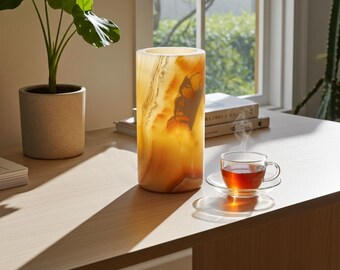 Honey Onyx Desk Lamp – Handcrafted Natural Stone Glow (6" × 12")