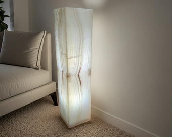 Elegant Floor Lamp Pedestal in Soft Green Onyx, 36 " - Translucent column