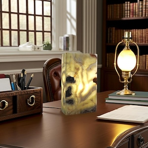 Rectangular Green Onyx table lamp, 14" - Earthy colors