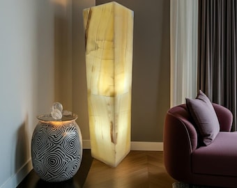 Amber Onyx Floor Lamp: 36" Natural Stone Pedestal, Statement Decor