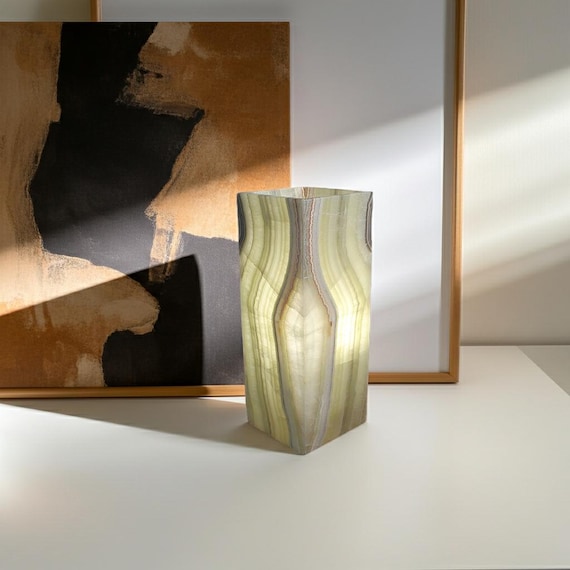 Natural Soft Green Onyx Table Lamp – 6" x 16" | Luxury Stone Accent Lighting