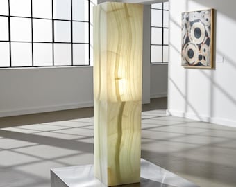 Floor Lamp Pedestal in Soft Green Onyx, 36 " - Translucent column