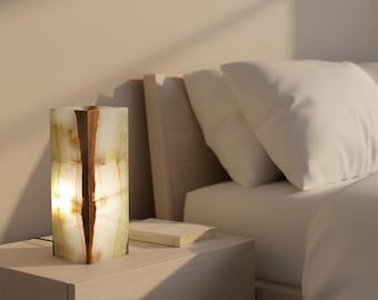 Green Onyx Table Lamp, Luxury Stone Light, Handmade Natural Onyx Lighting, Modern Statement Decor