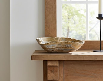Large Green-Brown Onyx Bowl – Hand-Carved Natural Stone Centerpiece