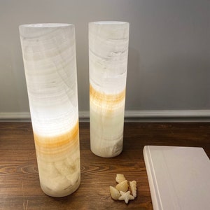 White pillar Onyx table lamp - 14&quot; & 16&quot;