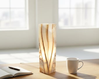 Onyx stone accent lamp with natural veins, 16" - Statement piece