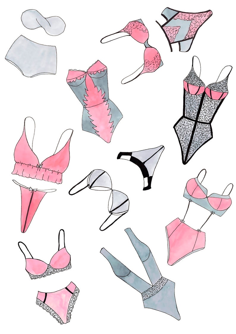 Watercolor Lingerie Clipart Bra and Panties Sexy Clipart | Etsy