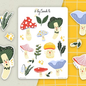 Autocollants de champignons heureux | Autocollants d’automne, autocollants de planificateur, autocollants de journal, pack d’autocollants mignons
