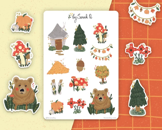 Beary Cottagecore Stickers Fall Stickers, Planner Stickers