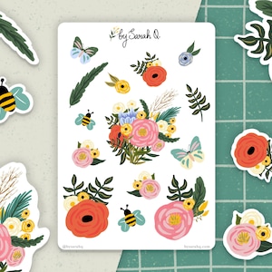 Pegatinas de flores vintage / Pegatinas de plantas, Pegatinas de planificador, Pegatinas de diario, Paquete de pegatinas lindas