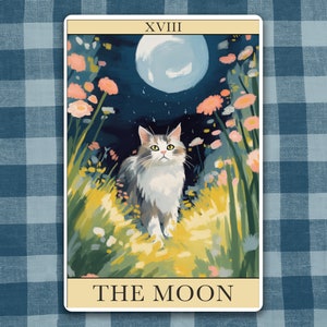The Moon Tarot Sticker | Cat Stickers, Vinyl Stickers, Waterproof Stickers, Aesthetic Stickers, Cottagecore Stickers