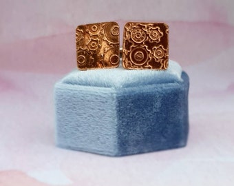 Copper cog patterned and silver cufflinks. Special Shopsmallloveindie online market price 40 pounds