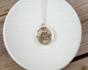 Silver succulant rosette shadow box pendant