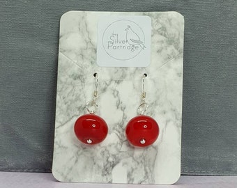 Red glass bead drop earings