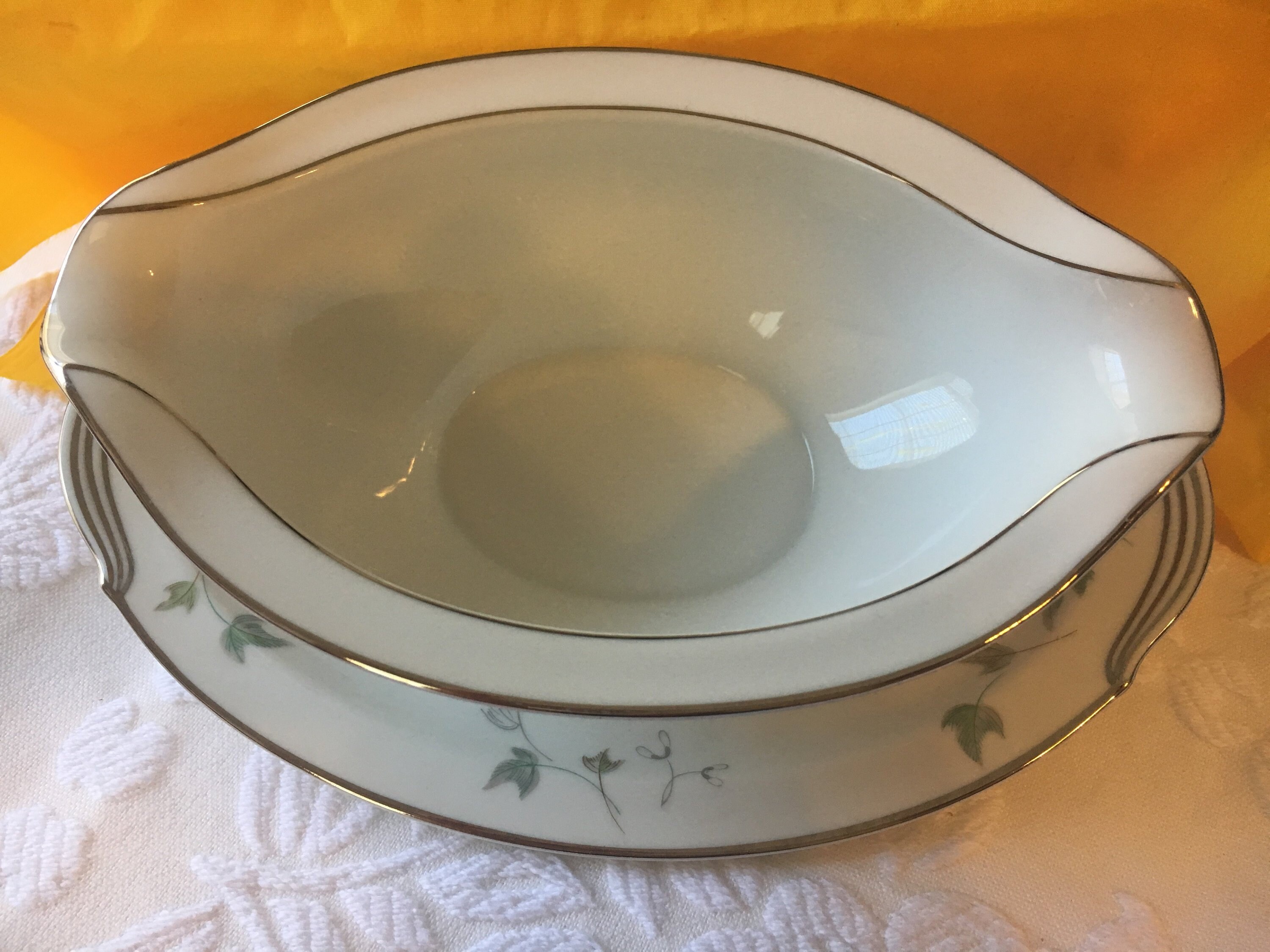 Noritake Greenwood Gravy Bowl w/ Attached Plate Etsy