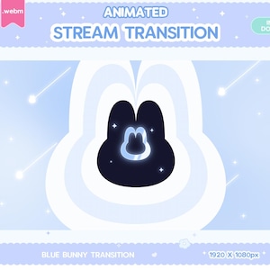 Twitch アニメーション スティンガー トランジション、ブルー バニー スティンガー トランジション パステル ラビット アニマル ストリーム デコ グリッチ ムーン LGBT かわいい オーバーレイ