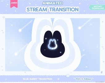 Twitch Animated Stinger Transition, Blue Bunny Stinger Transition Pastel Rabbit Animals Stream Decor Glitch Moon LGBT Kawaii Cute Overlay