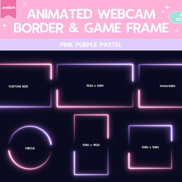 Twitch Animated  Pink Purple Pastel Webcam Border Game Frame Stream Overlay Streamer Graphics Border Kawaii Cute Vtuber Y2K Vaporwave Neon
