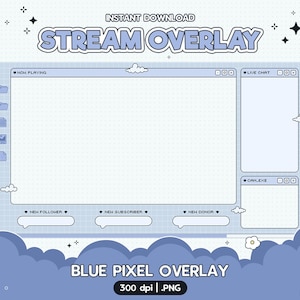 Twitch Blue Pixel Overlay, Stream Overlay, Streamer Grafik, Kawaii, niedliches Twitch Overlay, Stream Screen, Gamer Girl Boy, Vtuber Gaming
