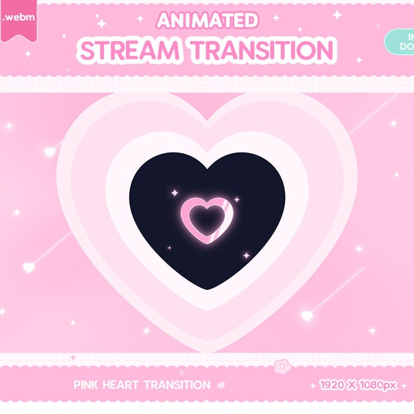 Twitch Animated Stinger Transition, Pink Heart Stinger Transition Pastel, Stream Decor, Glitch, Moon, LGBT, Valentines, Kawaii, Cute Overlay