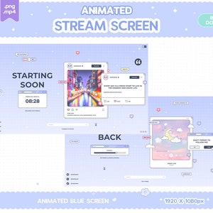 May include: Animated blue screen stream overlay with a light blue background and a grid pattern. The overlay features a starting soon countdown timer, a social media feed, and a back button. The text "EVERY DAY IS A FRESH START TO LIVE IN THE MOMENT AND ENJOY LIFE" is displayed in a white box with a blue border. The text "DON'T FORGET TO FOLLOW ME" is displayed in a white box with a blue border.