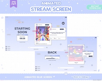 Twitch Animated Screen, Blue Purple Heart Stinger Transition Pastel, Stream Decor, Glitch, Moon, LGBT, Kawaii, Cute Overlay, Vtuber, Girl
