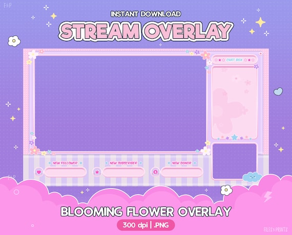 Twitch Blooming Flower Overlay, Stream Overlay, Streamer Graphics, Kawaii, Cute Twitch Overlay, Stream Screen, Gamer Girl Boy, Vtuber Gaming