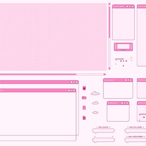 Twitch Stream Package, Pink Pixel Overlay W/ Time and Music Player ...