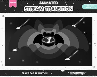 Twitch Animated Stinger Transition, Black Bat Stinger Valloween Pastel Halloween Spooky Goth Animals Stream Glitch LGBT Kawaii Cute Overlay