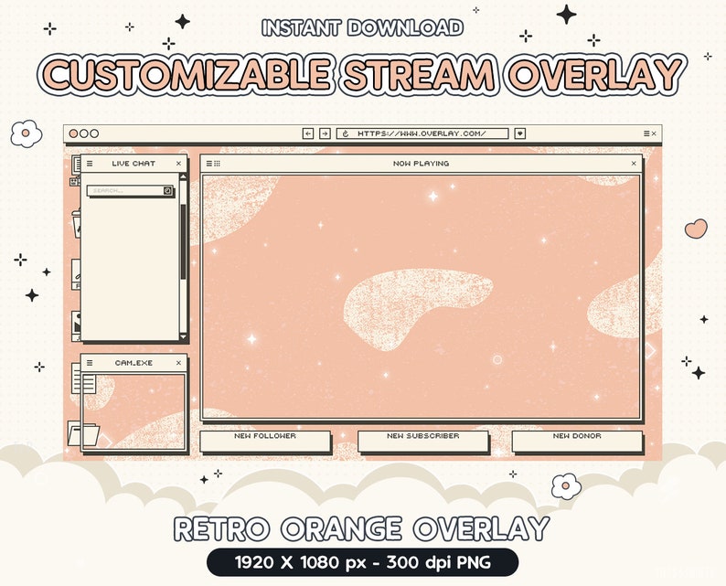 Twitch Stream Package, Retro Orange Pixel Overlay, Customizable, Kawaii ...