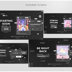 Twitch ストリーム パッケージ アニメーション ブラック ホワイト オーバーレイ ダーク Vtuber カスタマイズ可能 かわいい ピクセル スティンガー トランジション パステル チャット ハロウィーン 不気味