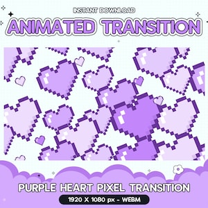 Twitch Animated Stinger Transition, Purple Heart Pixel Transition, Stream Valentines Stinger Kawaii, Cute Overlay, Pastel, Girl Vtuber retro