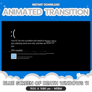 Twitch Animated Stinger Transition, Glitch, Black Screen of Death Windows 11, BSOD, Stream, Stinger, Kawaii, Cute Overlay Pastel Girl Vtuber
