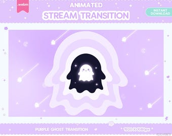 Twitch Animated Stinger Transition, Purple Ghost Stinger Valloween Halloween Spooky Pastel Horror Moon Star LGBT Kawaii Cute Vtuber Overlay