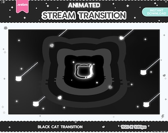 Twitch Animated Stinger Transition, Black Cat Stinger Transition Pastel, Stream Decor, Glitch, Moon, LGBT, Valentines, Kawaii, Cute Overlay